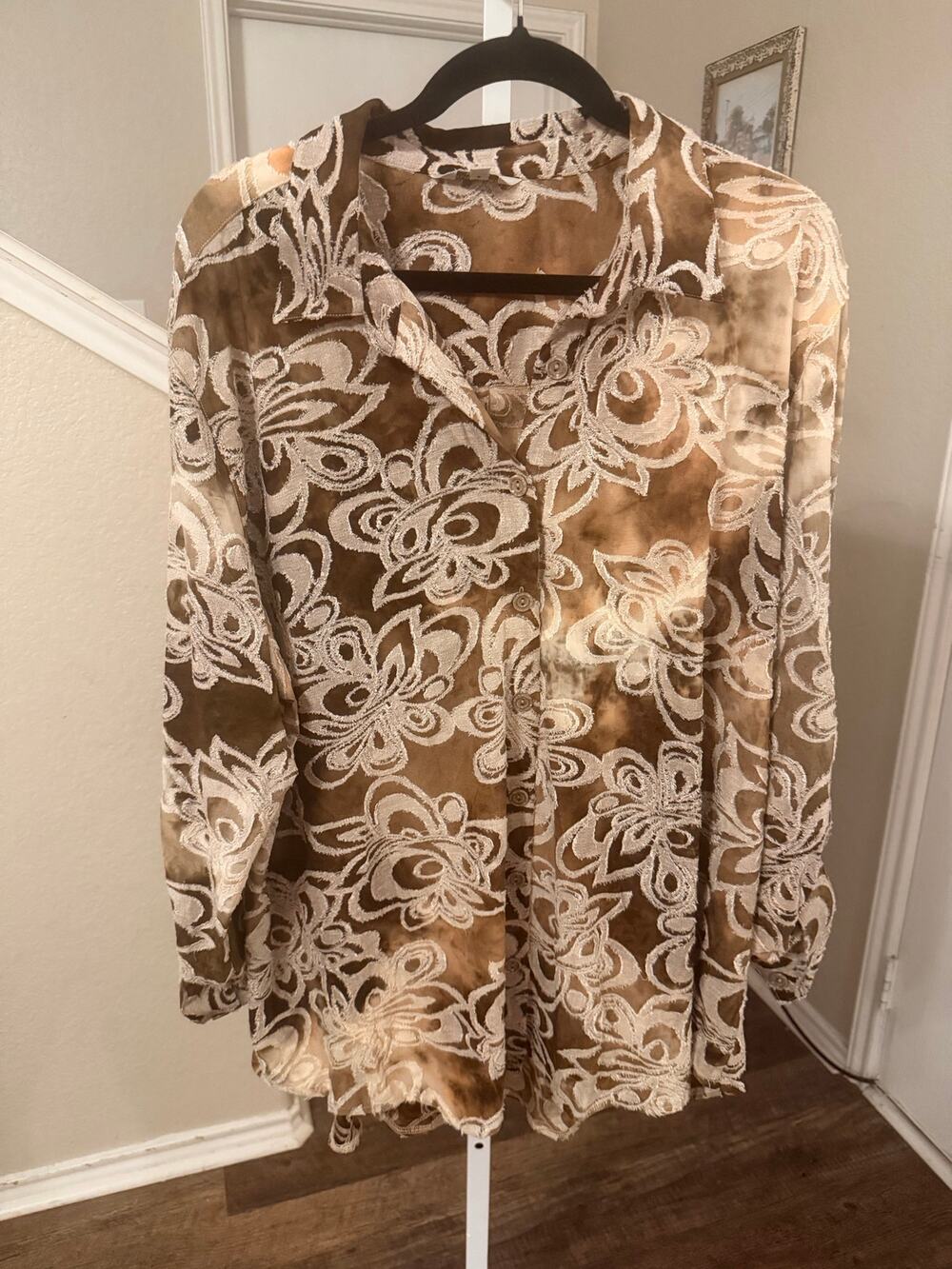 Multiples Brown Floral Button down Size 1X NWT